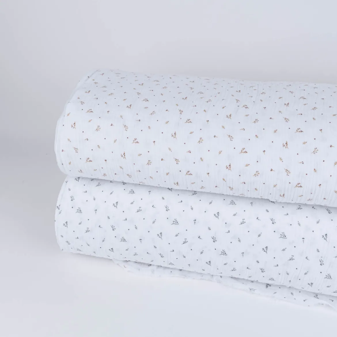 Musselin Stoff Double Gauze Dillen Blümchen weiß grau 1,30m Breite
