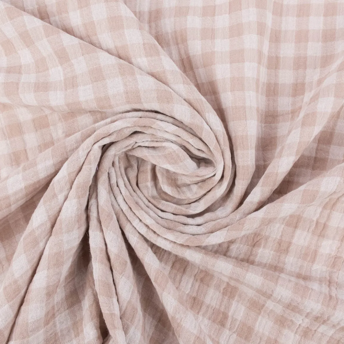 Musselin Stoff Double Gauze Doubleface Vichy-Karo beige weiß 1,30m Breite