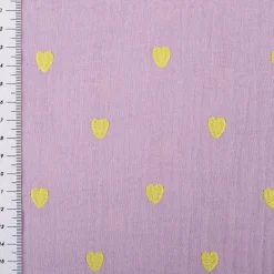 Musselin Stoff Double Gauze Herzchen Stickerei violett gelb 1,35m Breite