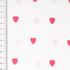Musselin Stoff Double Gauze Herzchen Stickerei weiß neonpink 1,35m Breite