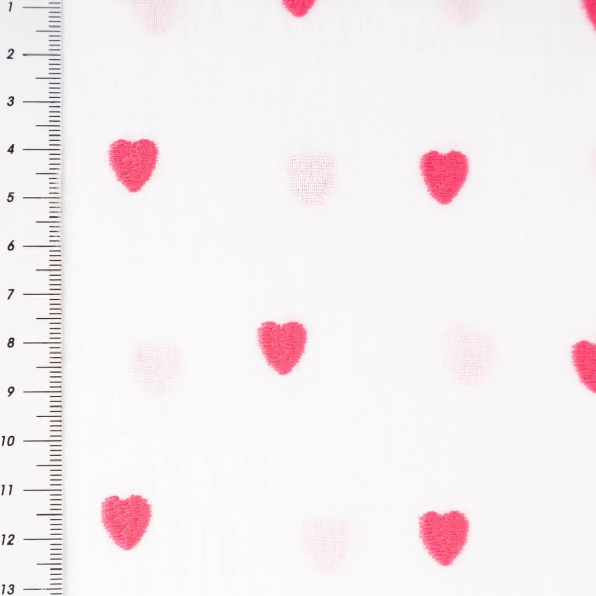 Musselin Stoff Double Gauze Herzchen Stickerei weiß neonpink 1,35m Breite