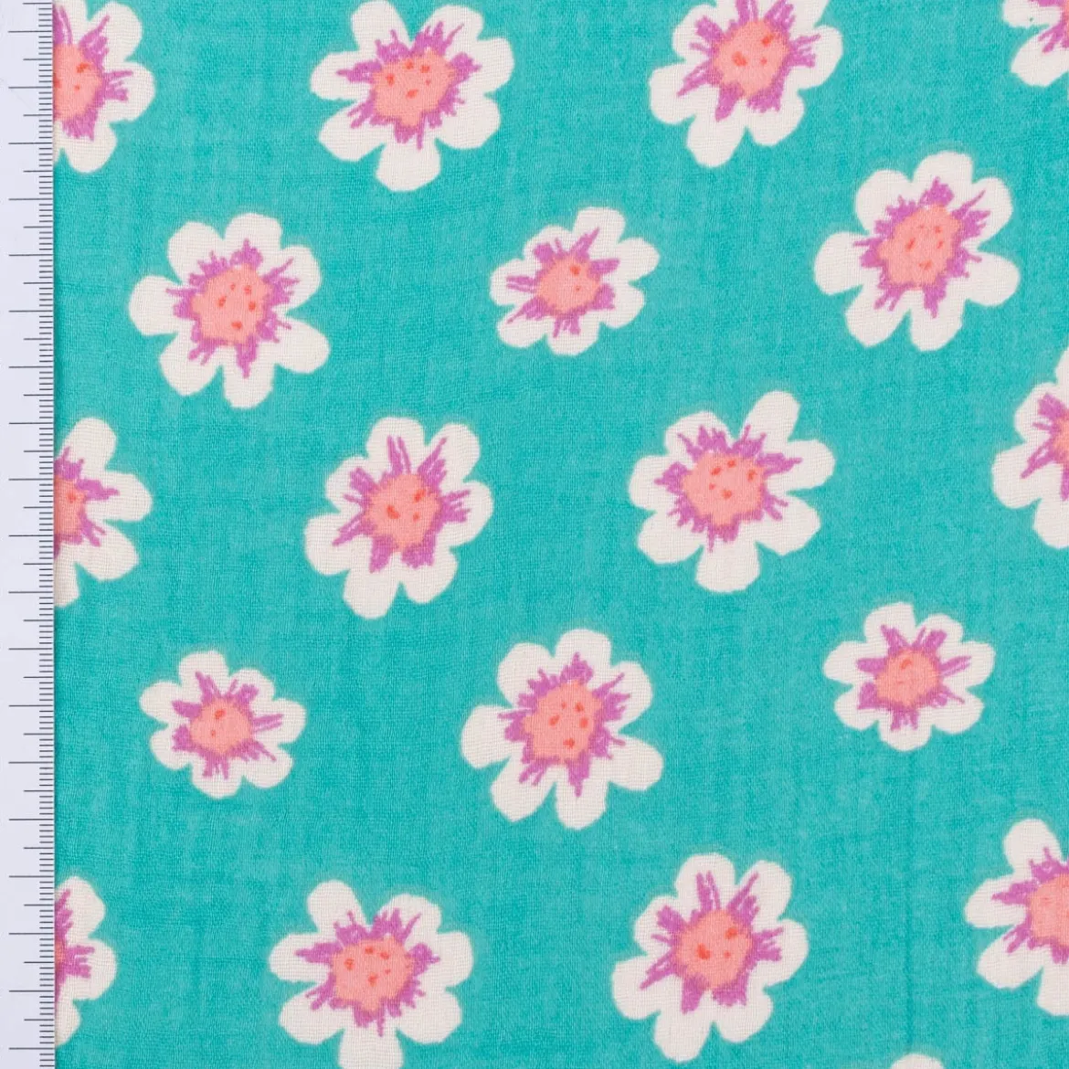 Musselin Stoff Double Gauze Mafleur Blüten grün rosa 1,30m Breite
