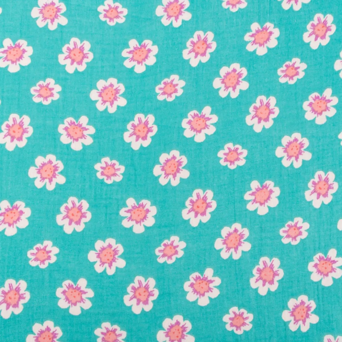 Musselin Stoff Double Gauze Mafleur Blüten grün rosa 1,30m Breite