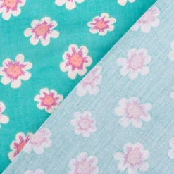 Musselin Stoff Double Gauze Mafleur Blüten grün rosa 1,30m Breite
