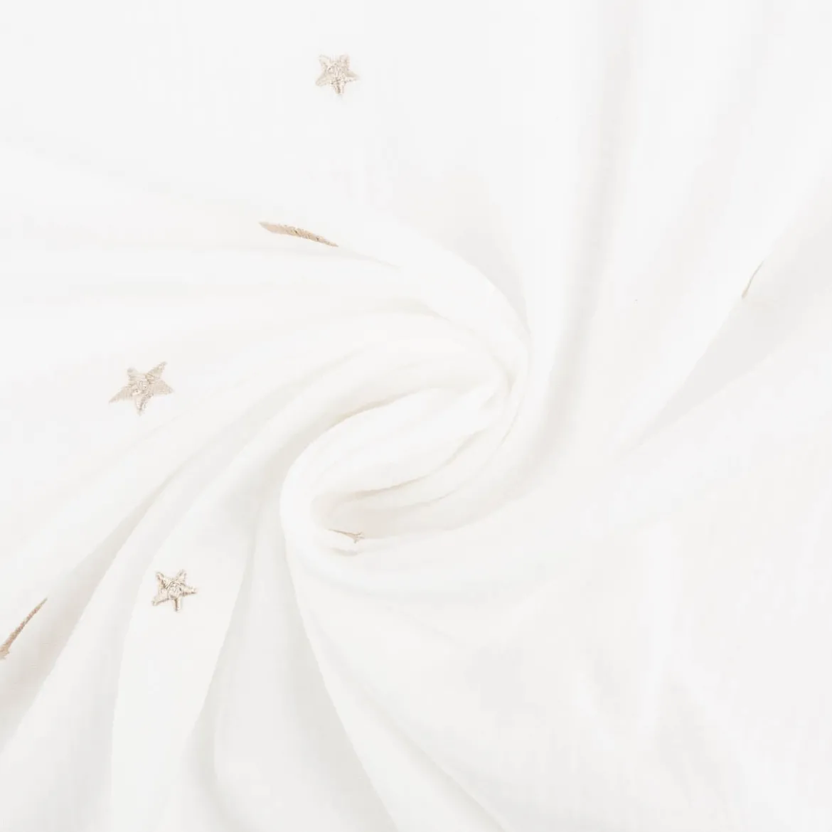 Musselin Stoff Double Gauze STARS Stickerei Sterne Mond weiß 1,35m Breite