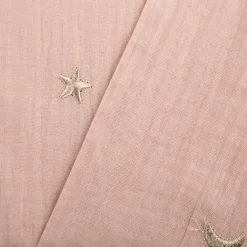 Musselin Stoff Double Gauze STARS Stickerei Sterne Mond rosa 1,35m Breite