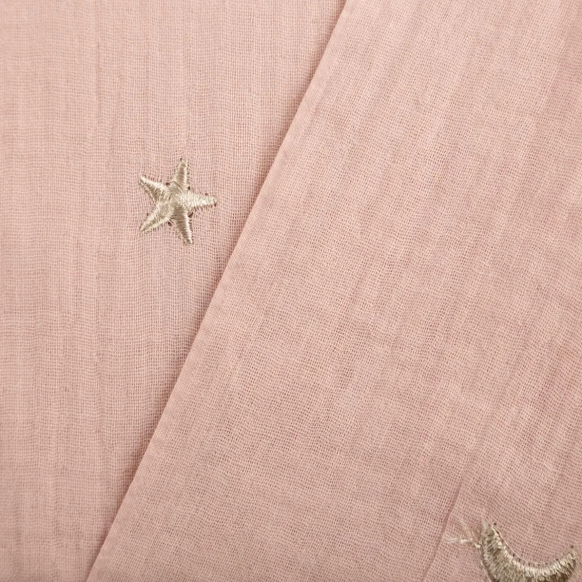 Musselin Stoff Double Gauze STARS Stickerei Sterne Mond rosa 1,35m Breite