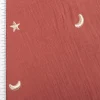 Musselin Stoff Double Gauze STARS Stickerei Sterne Mond rot 1,35m Breite