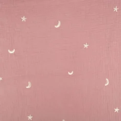 Musselin Stoff Double Gauze STARS Stickerei Sterne Mond alt-lila 1,35m Breite
