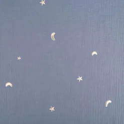 Musselin Stoff Double Gauze STARS Stickerei Sterne Mond jeansblau 1,35m Breite