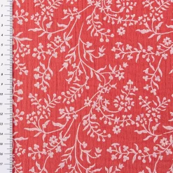 Musselin Stoff Double Gauze Taznak Blumen Ranken hell rot weiß 1,30m Breite