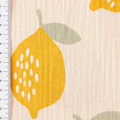 Musselin Stoff LEMONS Zitronen groß beige gelb 1,35m Breite
