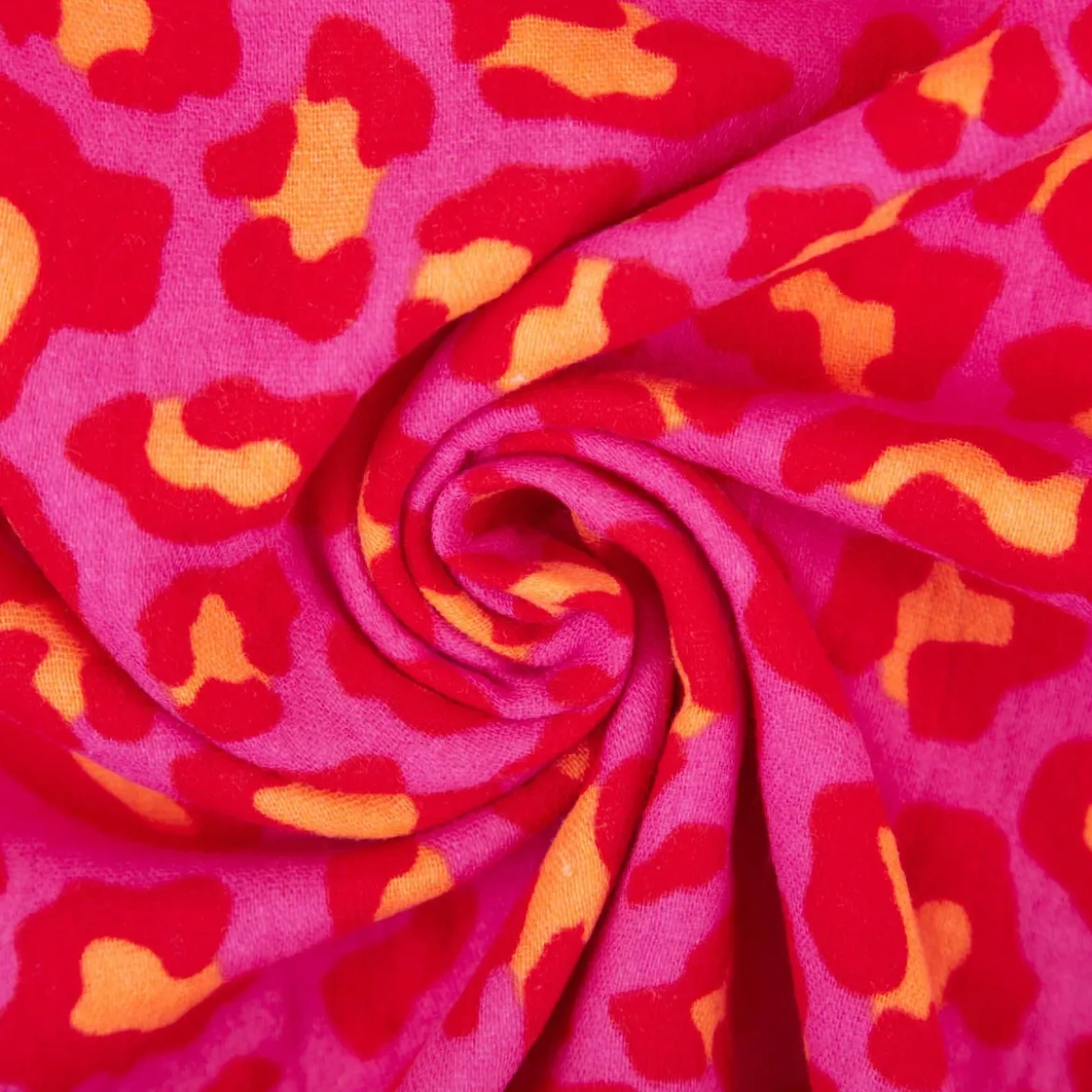Musselin Stoff Leoparden pink orange 1,50m Breite
