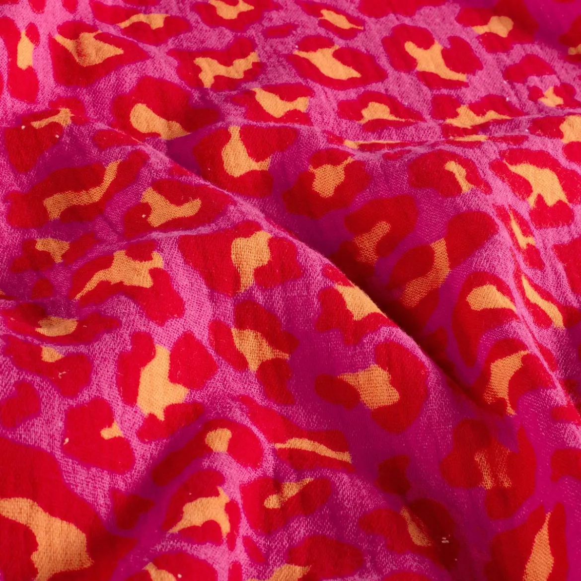 Musselin Stoff Leoparden pink orange 1,50m Breite