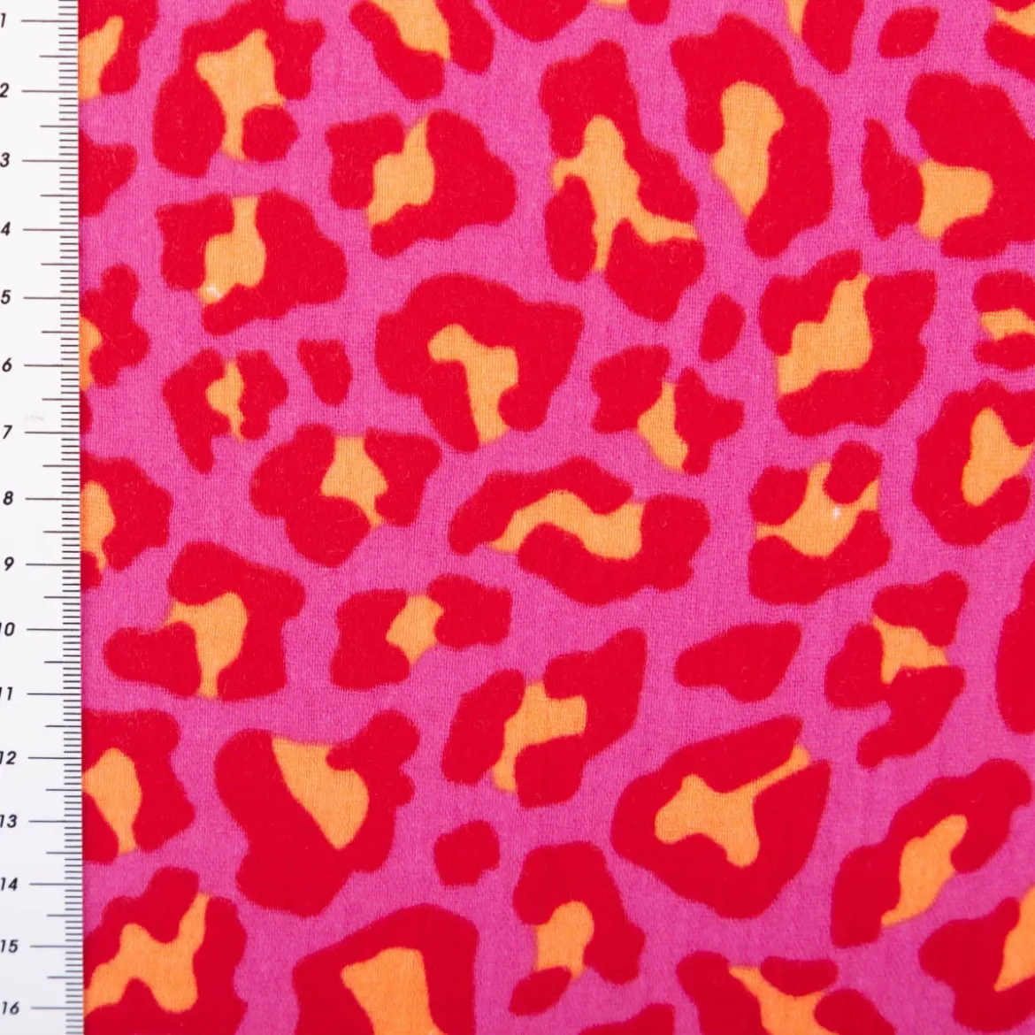 Musselin Stoff Leoparden pink orange 1,50m Breite
