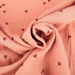 Musselin Stoff SMALL HEARTS Herzchen blush rosa 1,35m Breite