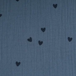 Musselin Stoff SMALL HEARTS Herzchen blau 1,35m Breite