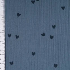 Musselin Stoff SMALL HEARTS Herzchen blau 1,35m Breite