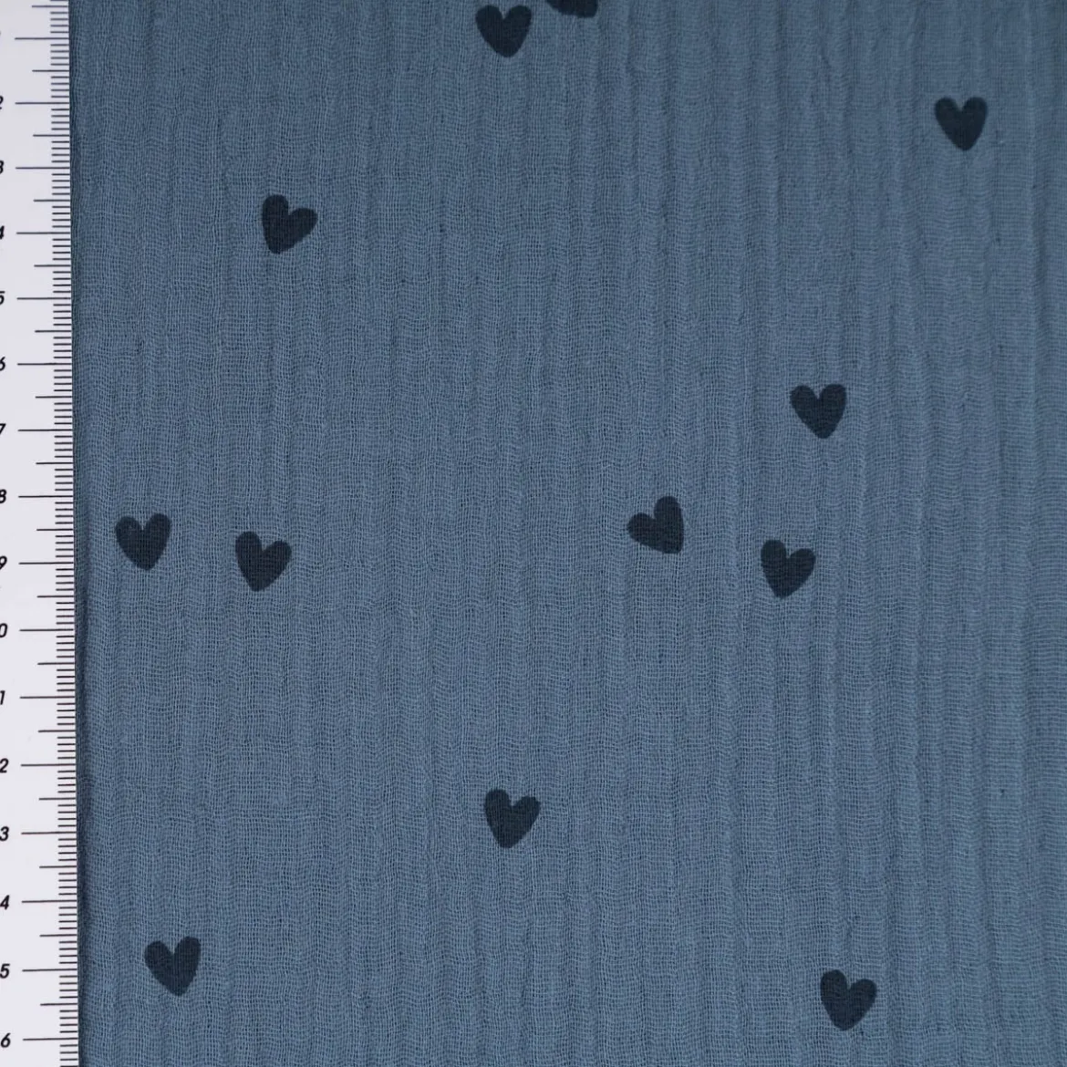 Musselin Stoff SMALL HEARTS Herzchen blau 1,35m Breite