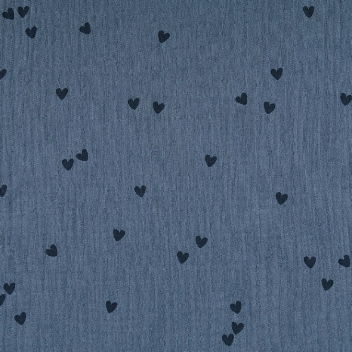 Musselin Stoff SMALL HEARTS Herzchen blau 1,35m Breite