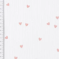 Musselin Stoff SMALL HEARTS Herzchen weiß altrosa 1,35m Breite