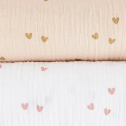 Musselin Stoff SMALL HEARTS Herzchen weiß altrosa 1,35m Breite