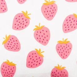 Musselin Stoff STRAWBERRIES Erdbeeren groß offweiß pink 1,35m Breite