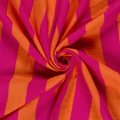 Musselin Stoff Streifen orange pink 1,50m Breite