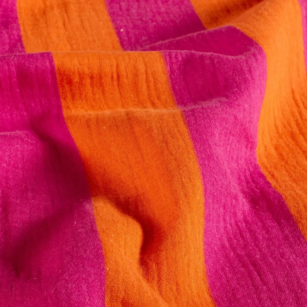 Musselin Stoff Streifen orange pink 1,50m Breite