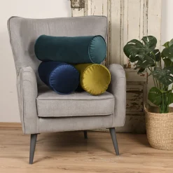 Nackenrolle aus Samt mit Kederumrandung und Reißverschluss moosgrün 20x55cm von SCHÖNER LEBEN.