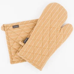 Ofenhandschuh aus Baumwolle gestreift sandgelb weiß 18x33cm von Linen & More