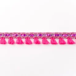 Orientalisches Band Glitzer mit Fransen Meterware fuchsia Breite:2cm