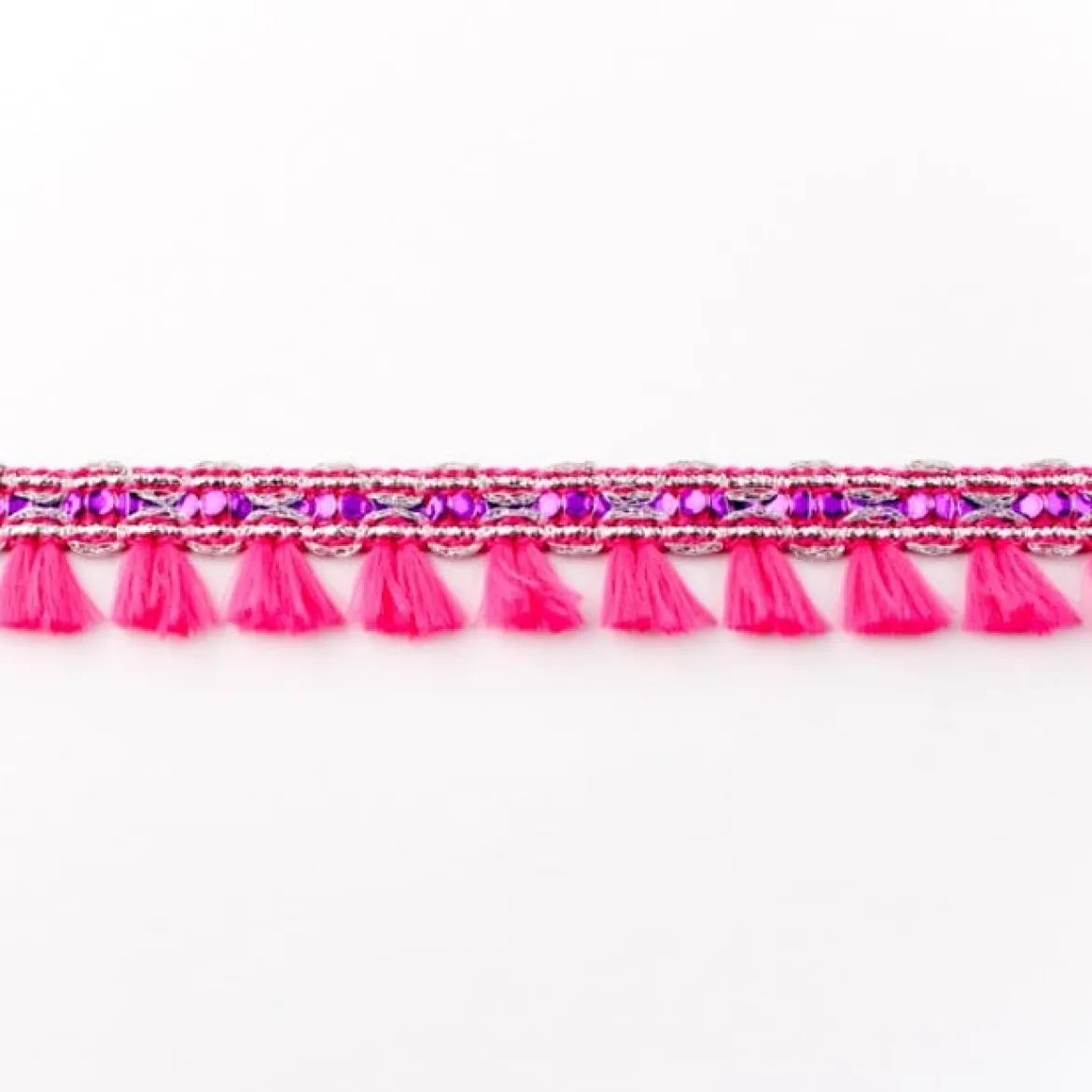 Orientalisches Band Glitzer mit Fransen Meterware fuchsia Breite:2cm