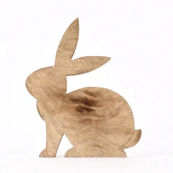 Osterhase Holzhase aus Mangoholz naturbraun 19x25x2cm
