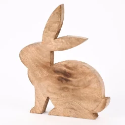 Osterhase Holzhase aus Mangoholz naturbraun 19x25x2cm