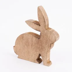 Osterhase Holzhase aus Mangoholz naturbraun 18x20x2cm