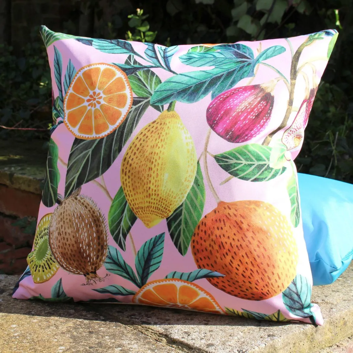 Outdoor Kissen Citrus Zitrusfrüchte Aquarell blush pink 43x43cm