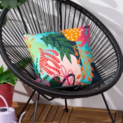 Outdoor Kissen Coralina tropische Blumen aqua pink 43x43cm