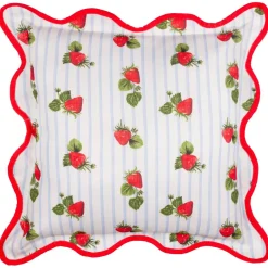 Outdoor Kissen Früchte Erdbeeren Streifen blau 45x45cm
