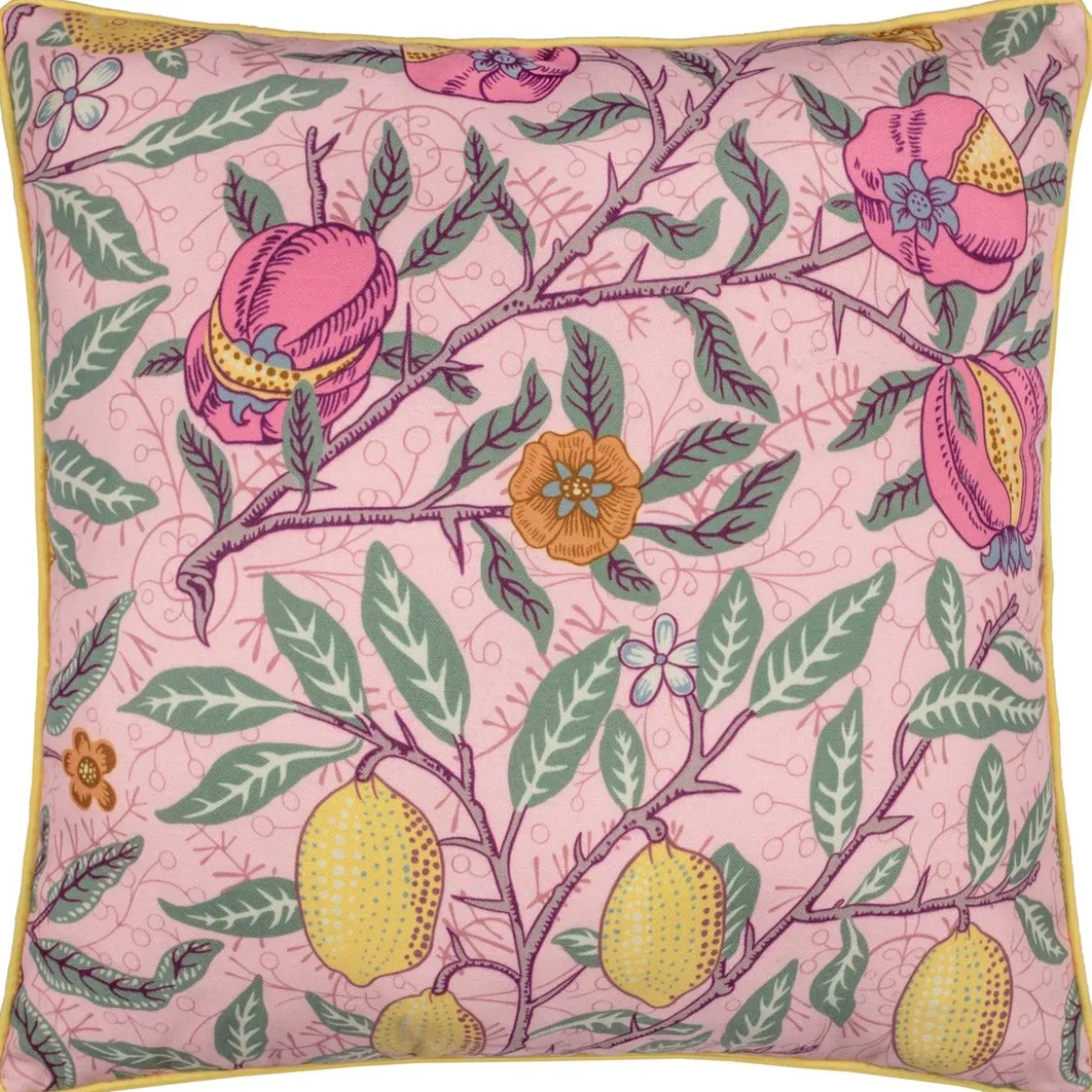 Outdoor Kissen Früchte Zweige blassrosa zitronengelb 45x45cm