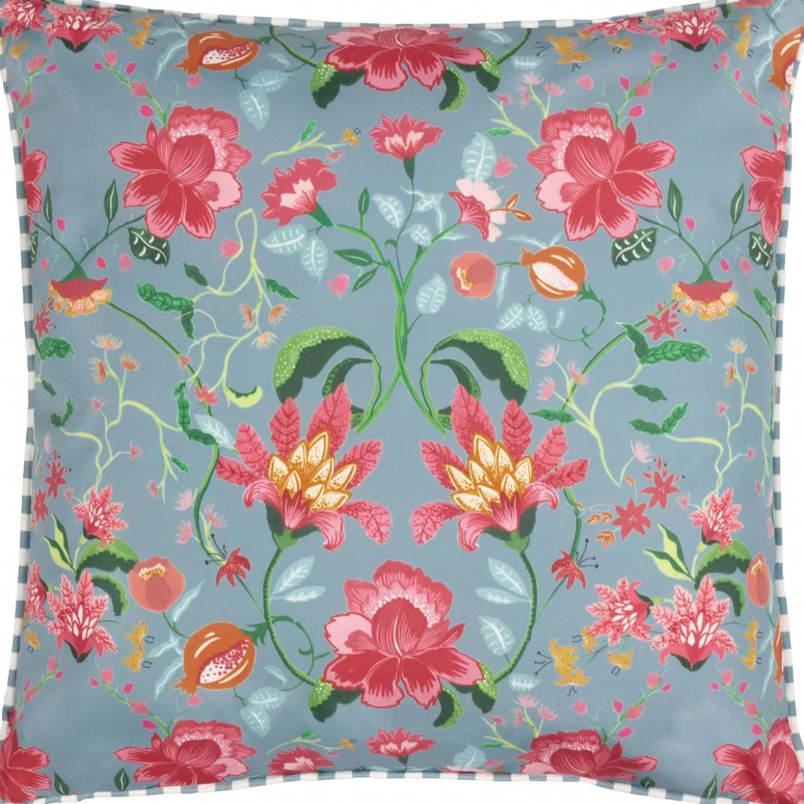 Outdoor Kissenhülle Claudia Blumen entenei-blau 45x45cm