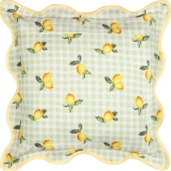Outdoor Kissenhülle Früchte Zitronen Gingham-Karo salbei 45x45cm