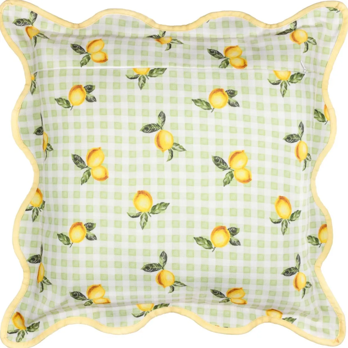 Outdoor Kissenhülle Früchte Zitronen Gingham-Karo salbei 45x45cm