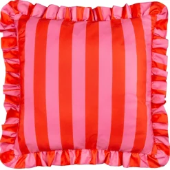 Outdoor Kissenhülle Palm Royale Streifen Rüschen pink rot 50x50cm