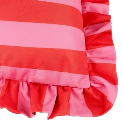 Outdoor Kissenhülle Palm Royale Streifen Rüschen pink rot 50x50cm
