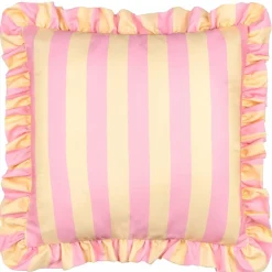 Outdoor Kissenhülle Palm Royale Streifen Rüschen pink gelb 50x50cm