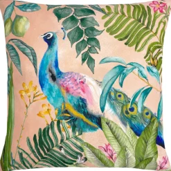 Outdoor Kissen Peacock Pfau Dschungel blush rosa 43x43cm