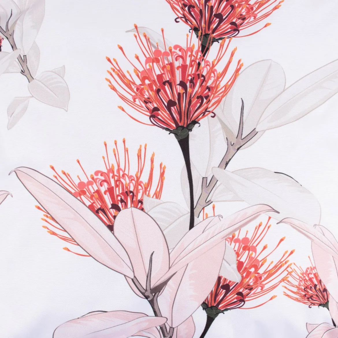 Outdoor Kissen Protea Blumen Blätter weiß rosa orange altgrün 45x45cm