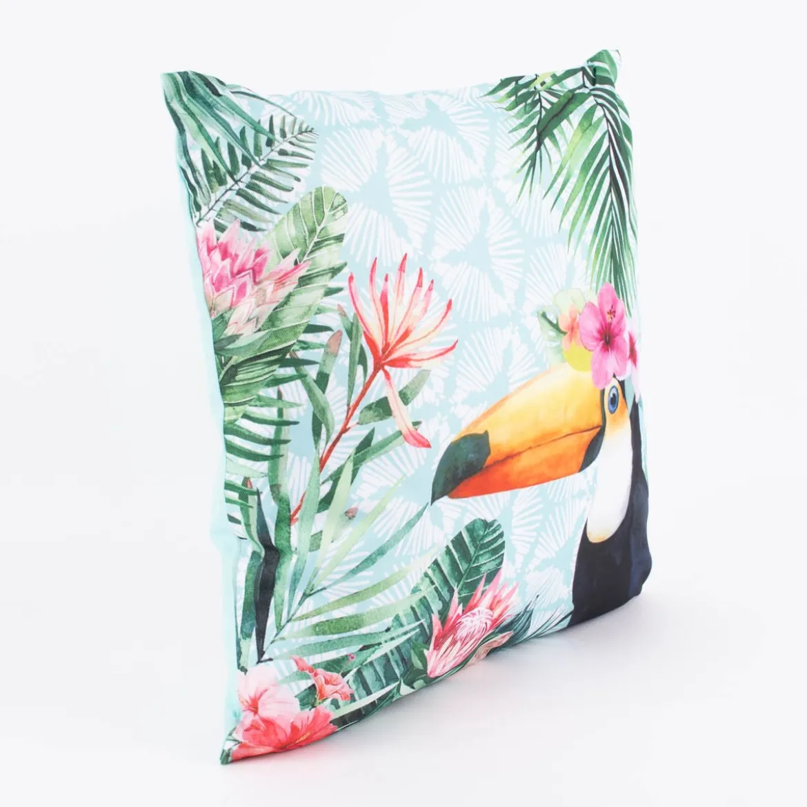 Outdoor Kissen Tukan Blüten Blätter bunt 45x45cm
