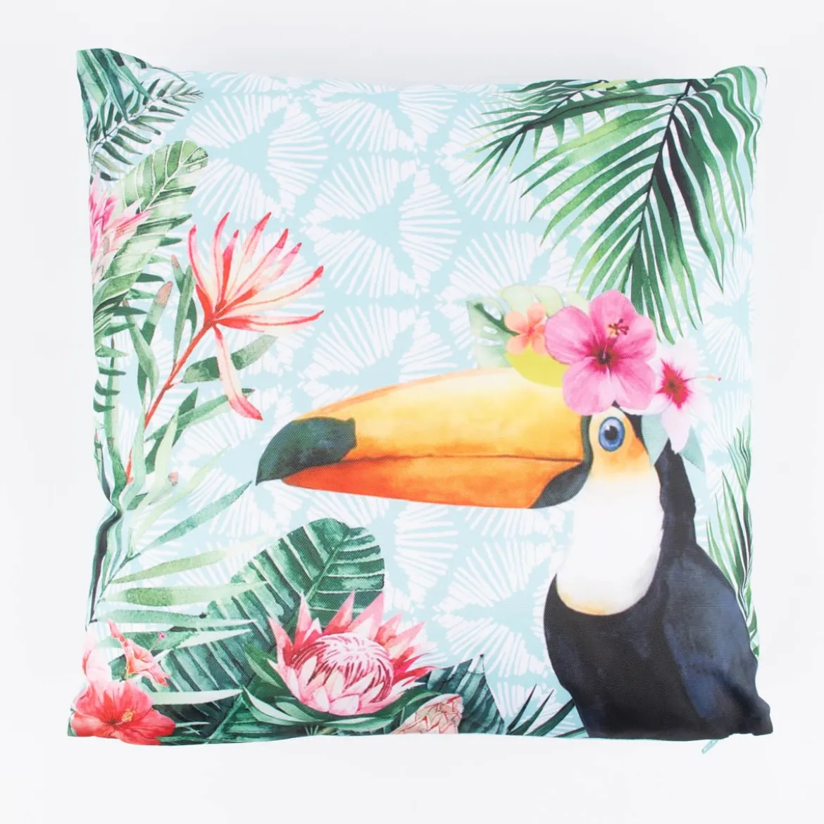 Outdoor Kissen Tukan Blüten Blätter bunt 45x45cm